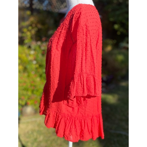 Short Sleeve Crochet Swiss Dot Blouse with Ruffle Hem - Picture 4 of 5